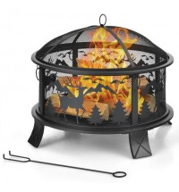 26 Inches Outdoor Fire Pit with Spark Screen and Poker