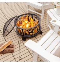 26 Inches Outdoor Fire Pit with Spark Screen and Poker