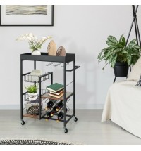 Kitchen Island Cart on Wheels with Removable Top and Wine Rack-Rustic Brown