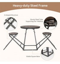 3 Pieces Dining Table Set with 2 Foldable Stools for Small Space-Gray