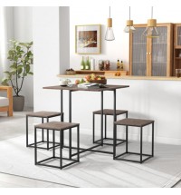 5 Piece Dining Table Set with 4 Stools-Gray