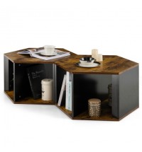 2 Pieces Hexagonal Side End Table for Living Office Coffee Room-Coffee
