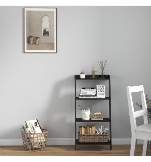 4-Tier Ladder Shelf with Solid Frame and Anti-toppling Device-Black