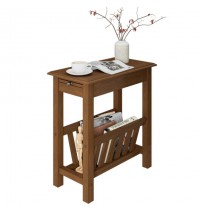 2-Tier End Table with Pull-out Tray and Solid Rubber Wood Legs-Natural