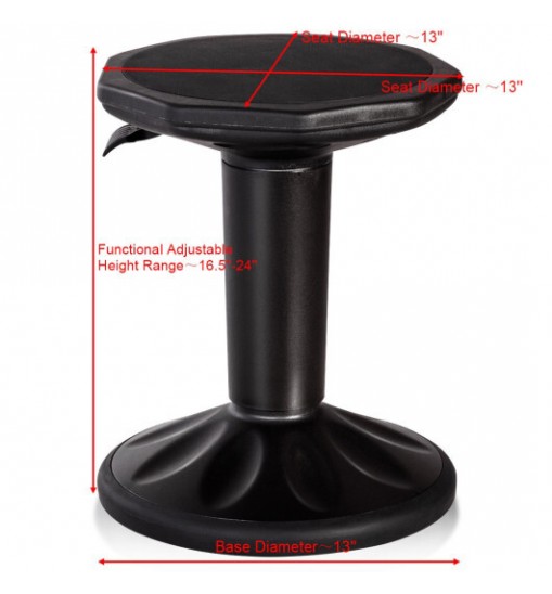 Adjustable Active Learning Stool Sitting Home Office Wobble Chair with Cushion Seat -Black