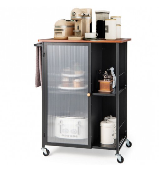 Mobile Serving Cart with Transparent Single Door Cabinet-Black Mobile Serving Cart with Transparent Single Door Cabinet-Black