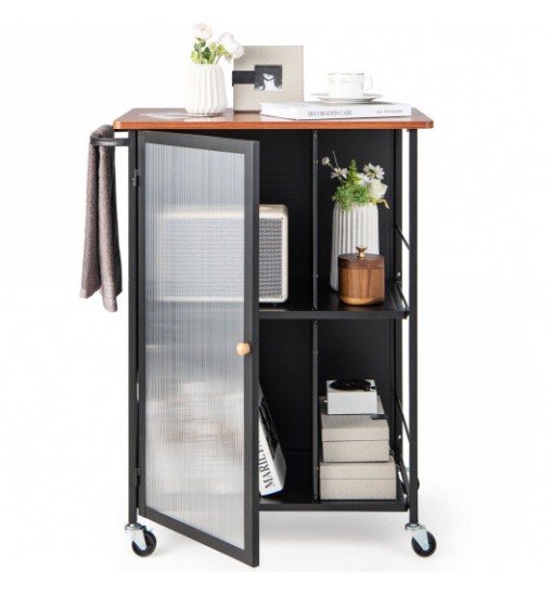 Mobile Serving Cart with Transparent Single Door Cabinet-Black Mobile Serving Cart with Transparent Single Door Cabinet-Black