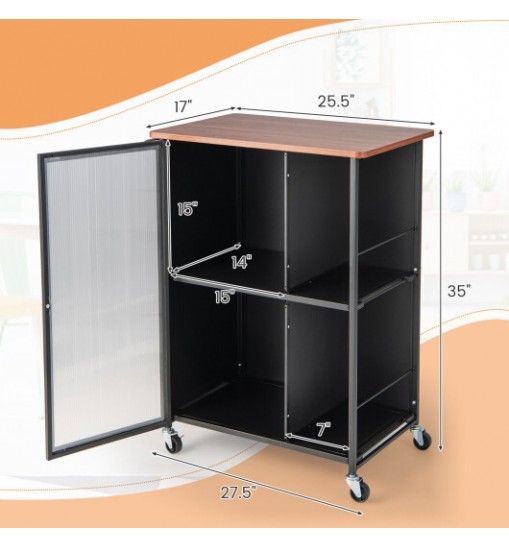 Mobile Serving Cart with Transparent Single Door Cabinet-Black Mobile Serving Cart with Transparent Single Door Cabinet-Black
