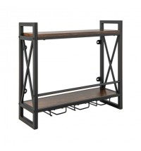 Industrial Wall Mounted Wine Rack with 3 Stem Glass Holders