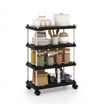 4-Tier Kitchen Slim Storage Cart with Lockable Wheels-Black