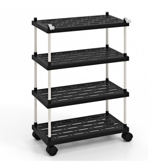 4-Tier Kitchen Slim Storage Cart with Lockable Wheels-Black