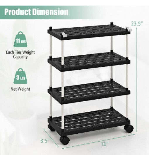 4-Tier Kitchen Slim Storage Cart with Lockable Wheels-Black
