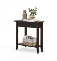 2-Tier Wedge Narrow End Table with Storage Shelf and Solid Wood Legs-Espresso