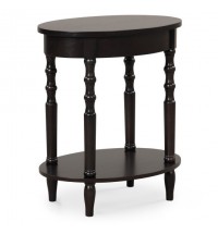 2-Tier Oval Side Table with Storage Shelf and Solid Wood Legs-Espresso