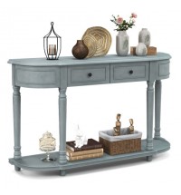 52" Retro Console Table with 2 Drawers and Open Shelf Entryway Sofa Table-Blue