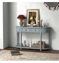 52" Retro Console Table with 2 Drawers and Open Shelf Entryway Sofa Table-Blue