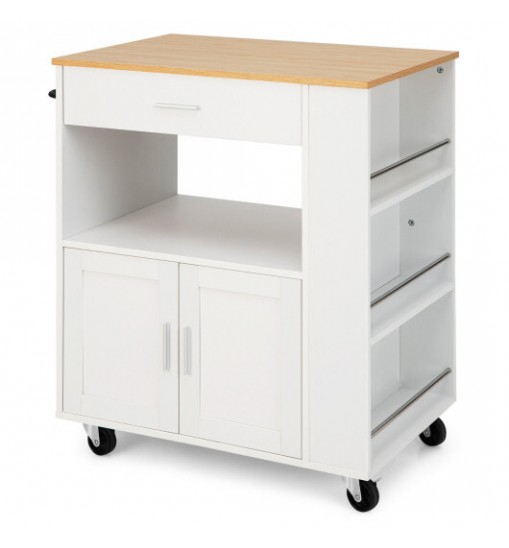 Rolling Kitchen Trolley with 3 Spice Racks Drawer and Open Shelf-Black Rolling Kitchen Trolley with 3 Spice Racks Drawer and Open Shelf-Black