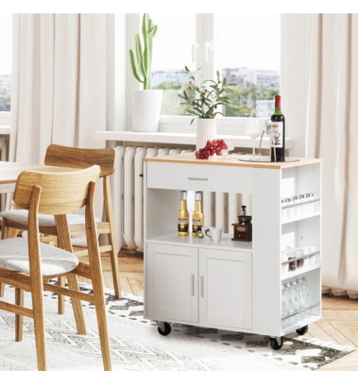 Rolling Kitchen Trolley with 3 Spice Racks Drawer and Open Shelf-Black Rolling Kitchen Trolley with 3 Spice Racks Drawer and Open Shelf-Black