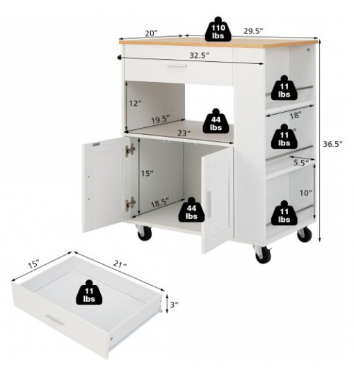 Rolling Kitchen Trolley with 3 Spice Racks Drawer and Open Shelf-Black Rolling Kitchen Trolley with 3 Spice Racks Drawer and Open Shelf-Black