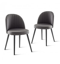 Set of 2 Modern Mid-back Armless Dining Chairs with Wood Legs-Gray