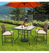 32 Inch Patio Tempered Glass Steel Frame Square Table