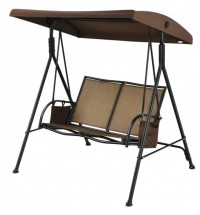2-Person Patio Swing with Adjustable Canopy and 2 Storage Pocket-Brown