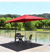 10 x 10 Feet Patio Offset Cantilever Umbrella with Aluminum 360-degree Rotation Tilt-Wine