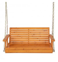 2-Person Wooden Porch Swing with Hanging Chains for Garden Yard-White