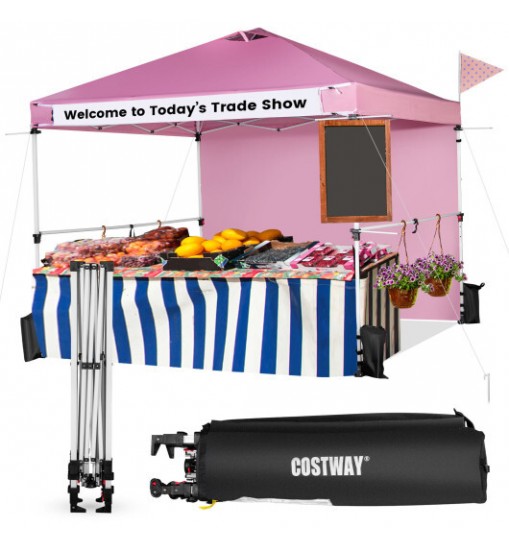 10 x 10 Feet Foldable Commercial Pop-up Canopy with Roller Bag and Banner Strip-White