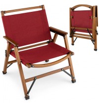 Patio Folding Camping Beach Chair with Solid Bamboo Frame-Red