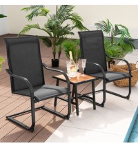 2 Pieces C-Spring Motion Patio Dining Chairs with Breathable Fabric-Brown