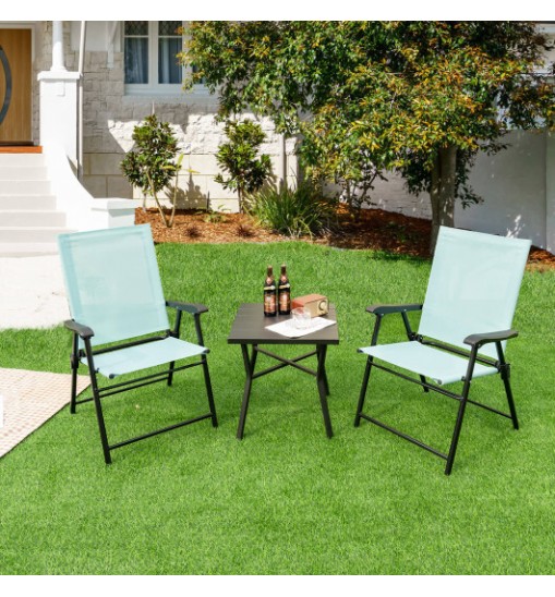 2 Set of Patio Dining Chair with Armrests and Metal Frame-Blue