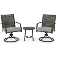 3 Piece Patio Swivel Chair Set with Soft Seat Cushions for Backyard