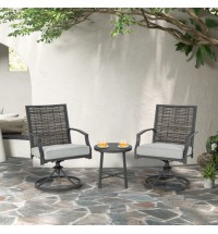 3 Piece Patio Swivel Chair Set with Soft Seat Cushions for Backyard