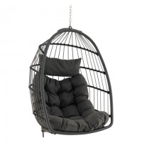 Hanging Egg Chair with Head Pillow and Large Seat Cushion-Gray