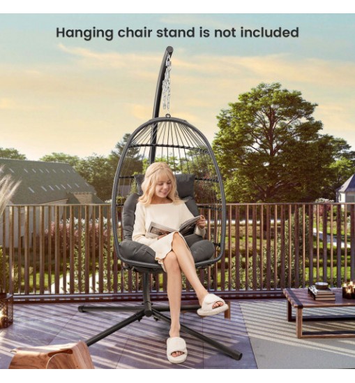 Hanging Egg Chair with Head Pillow and Large Seat Cushion-Gray