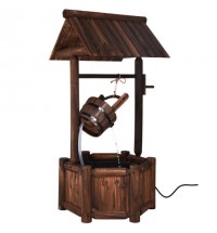 Garden Rustic Wishing Well Wooden Water Fountain with Pump