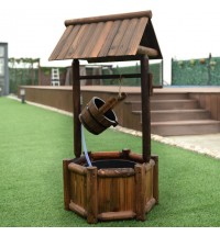 Garden Rustic Wishing Well Wooden Water Fountain with Pump