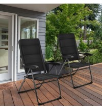2 Pieces Outdoor Folding Patio Chairs with Adjustable Backrests for Bistro and Backyard-Black