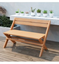 2-Person Teak Wood Folding Outdoor Benches with Slatted Seat