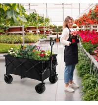 Folding Utility Garden Cart with Wide Wheels and Adjustable Handle-Black