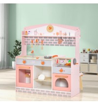 Double-Sided Kids Play Kitchen Set with Canopy and 2 Seats