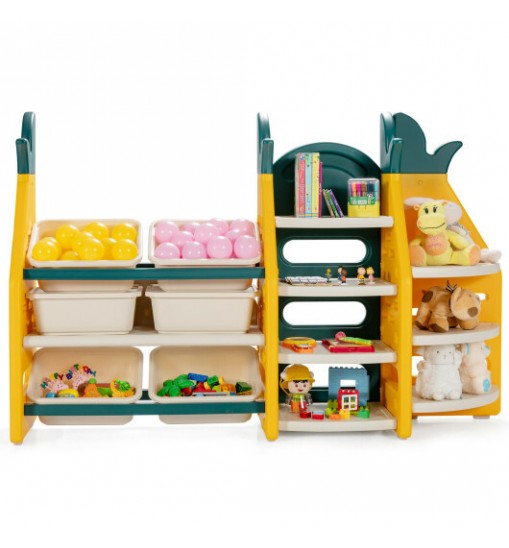 3-in-1 Kids Toy Storage Organizer with Bookshelf Corner Rack