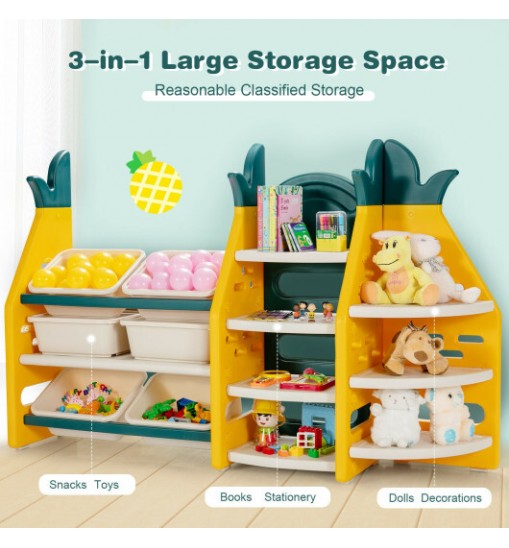 3-in-1 Kids Toy Storage Organizer with Bookshelf Corner Rack