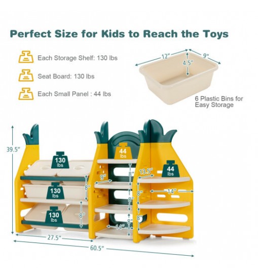 3-in-1 Kids Toy Storage Organizer with Bookshelf Corner Rack