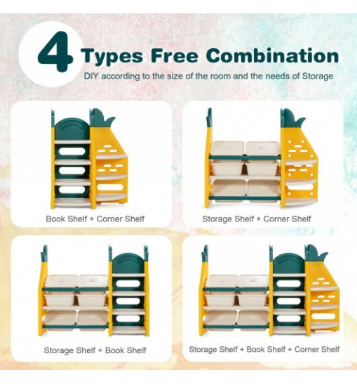 3-in-1 Kids Toy Storage Organizer with Bookshelf Corner Rack