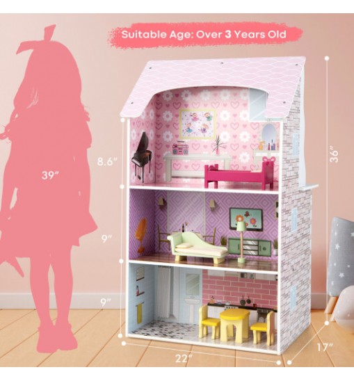 2-In-1 Kids Kitchen Playset and Dollhouse with Accessories