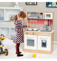 Multi-Functional Wooden Kids Kitchen Playset with Lights and Sounds