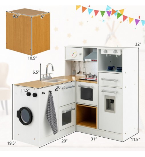2-Pieces Wooden Kids Kitchen Playset with Light and Sound