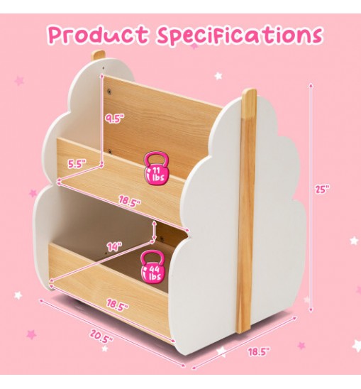 Kids Wooden Bookshelf with Universal Wheels